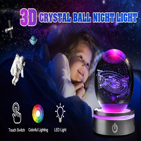 3D Laser Etched Eagle Crystal Ball Night Light, Eagle Figurine Lamp with Color Changing LED Stand, Eagle Statue Carving Glass Sphere Decorative Balls Paperweight Gift for Women Kids(3.15 in) in Saudi Arabia