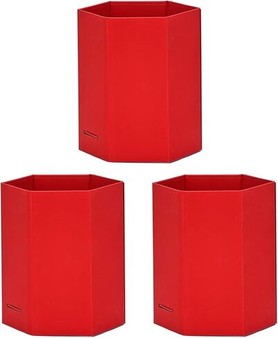 حامل أقلام HUAPRINT، حامل أقلام أبيض للمكتب، 3 عبوات منظم مكتب من الورق المقوى، كوب قلم لمكتب المنزل والمدرسة والأطفال، مربع-3.14 × 3.14 × 4 بوصة in Kuwait