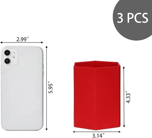 حامل أقلام HUAPRINT، حامل أقلام أبيض للمكتب، 3 عبوات منظم مكتب من الورق المقوى، كوب قلم لمكتب المنزل والمدرسة والأطفال، مربع-3.14 × 3.14 × 4 بوصة in Kuwait