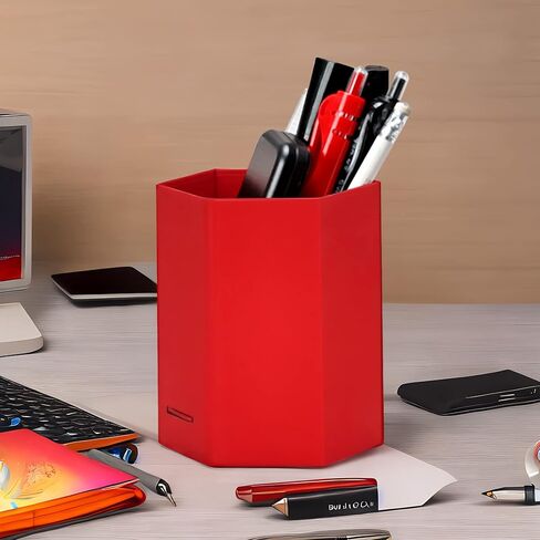 حامل أقلام HUAPRINT، حامل أقلام أبيض للمكتب، 3 عبوات منظم مكتب من الورق المقوى، كوب قلم لمكتب المنزل والمدرسة والأطفال، مربع-3.14 × 3.14 × 4 بوصة in Kuwait