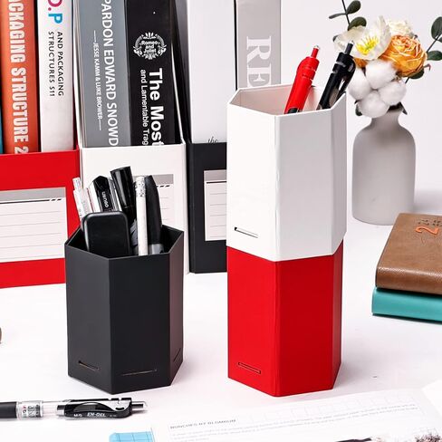حامل أقلام HUAPRINT، حامل أقلام أبيض للمكتب، 3 عبوات منظم مكتب من الورق المقوى، كوب قلم لمكتب المنزل والمدرسة والأطفال، مربع-3.14 × 3.14 × 4 بوصة in Kuwait