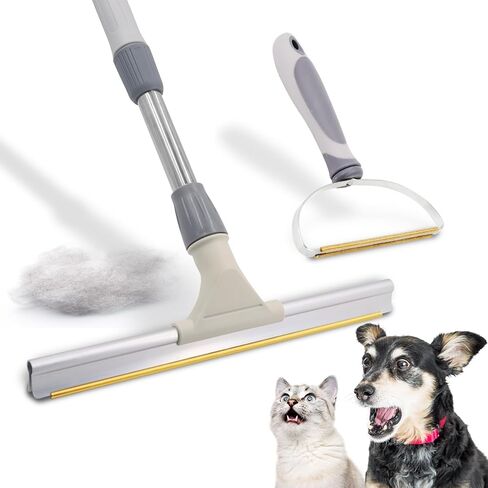 Pet Hair Remover Bundle, Reusable Carpet Rake with Telescopic Handle for Dog Hair Remover, Easy Cat Hair Remover & Durable Carpet Scraper Pet Hair Removal Broom for Couch Rugs in Kuwait