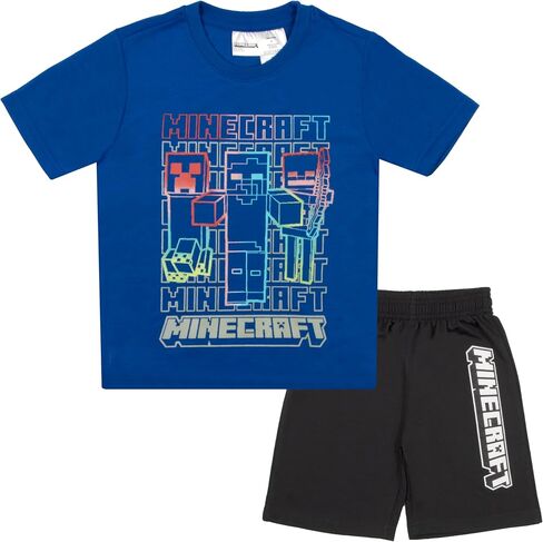 Minecraft Creeper Boys Short Sleeve T-Shirt & Shorts, 2-Piece Gamer Outfit Set for Kids and Toddlers in Kuwait