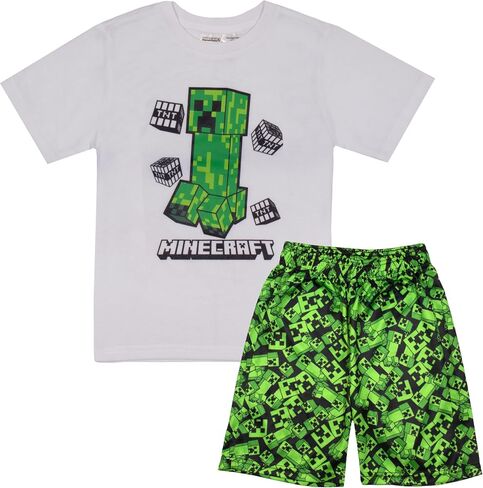 Minecraft Creeper Boys Short Sleeve T-Shirt & Shorts, 2-Piece Gamer Outfit Set for Kids and Toddlers in Saudi Arabia