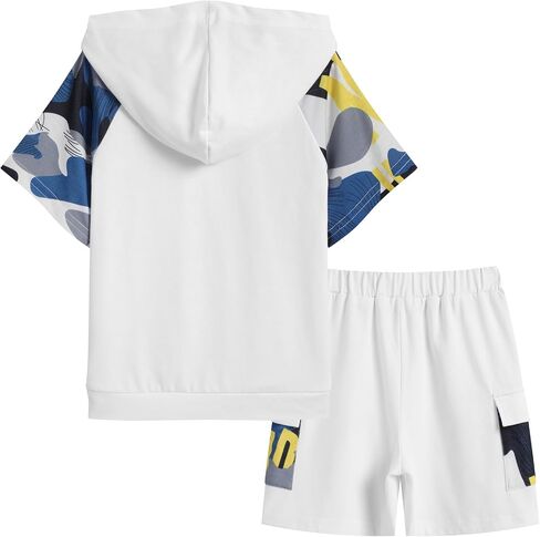 Arshiner Boys 2 Piece Summer Outfits Letter Graphic Colorblock Short Sleeve Hoodie and Short Sets whith Pockets 5-12 Years in Saudi Arabia