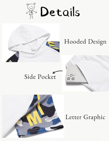 Arshiner Boys 2 Piece Summer Outfits Letter Graphic Colorblock Short Sleeve Hoodie and Short Sets whith Pockets 5-12 Years in Saudi Arabia