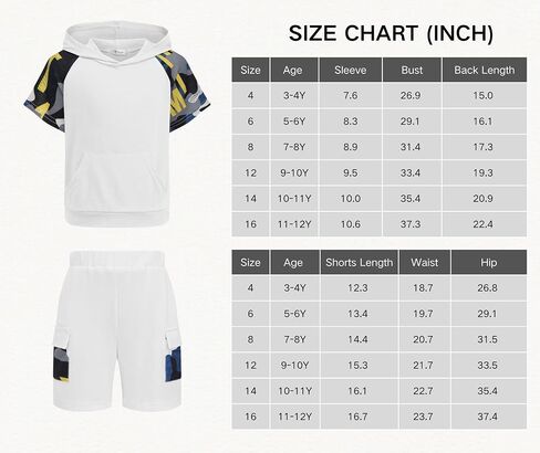Arshiner Boys 2 Piece Summer Outfits Letter Graphic Colorblock Short Sleeve Hoodie and Short Sets whith Pockets 5-12 Years in Saudi Arabia