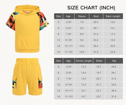 Arshiner Boys 2 Piece Summer Outfits Letter Graphic Colorblock Short Sleeve Hoodie and Short Sets whith Pockets 5-12 Years in Kuwait