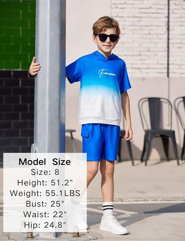 Arshiner Boys 2 Piece Summer Outfits Letter Graphic Colorblock Short Sleeve Hoodie and Short Sets whith Pockets 5-12 Years in Saudi Arabia