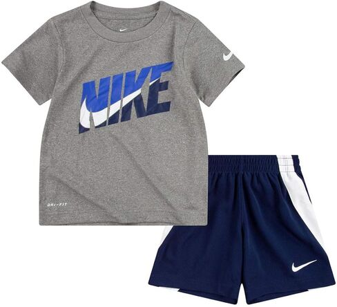 Nike Boy's Dri-Fit T-Shirt & Shorts 2 Piece Set (Midnight Navy(76G054-U90)/Grey, 4T) in Saudi Arabia