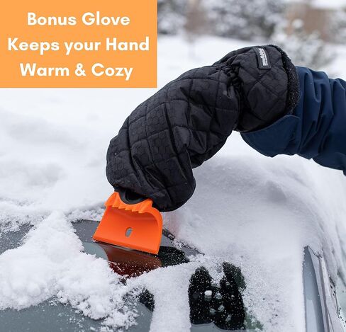 BIRDROCK HOME Ice Scraper & Breaker Combo for Car Windshield & Windows, Water Resistant, Padded Glove, Non-Scratch 4" Blade, ABS Plastic, Ice Remover, Warm & Cozy Waterproof Glove - 1 Pack in Saudi Arabia