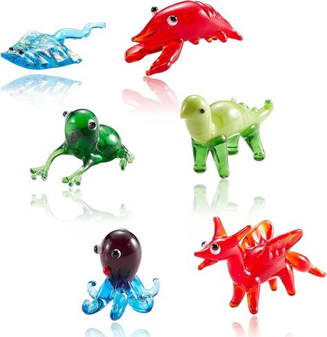 6Pcs Hand Blown Glass Figurines Includes Christmas Reindeer,Birds,Giraffes,Bees,Chameleon,Elephant Glass Figurines for Collectibles, Home Decoration,Gifts in Saudi Arabia