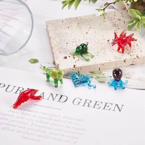 6Pcs Hand Blown Glass Figurines Includes Christmas Reindeer,Birds,Giraffes,Bees,Chameleon,Elephant Glass Figurines for Collectibles, Home Decoration,Gifts in Saudi Arabia