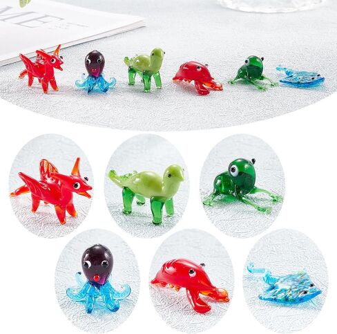 6Pcs Hand Blown Glass Figurines Includes Christmas Reindeer,Birds,Giraffes,Bees,Chameleon,Elephant Glass Figurines for Collectibles, Home Decoration,Gifts in Saudi Arabia