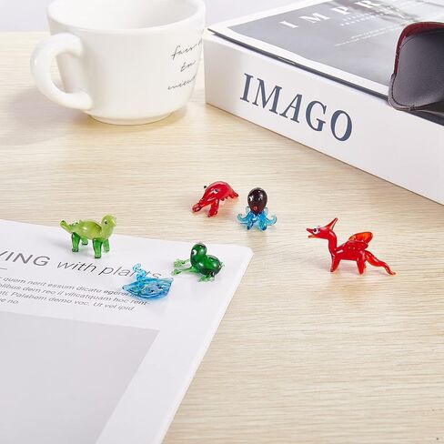 6Pcs Hand Blown Glass Figurines Includes Christmas Reindeer,Birds,Giraffes,Bees,Chameleon,Elephant Glass Figurines for Collectibles, Home Decoration,Gifts in Saudi Arabia