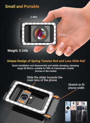 عدسة ماكرو للهاتف APEXEL 15X للهاتف، عدسة ماكرو للهاتف 15X مع ضوء تعبئة LED + محول عدسة خيط 17 مم لهاتف iPhone 15/15Pro/15Pro Max وSamsung وAndroid (يناسب الهاتف تقريبًا) in Kuwait