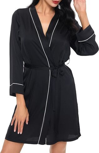 أرواب TOUSYEA النسائية من الساتان لوصيفات العروس وأكمام طويلة من الساتان ملابس نوم حريرية كيمونو in Kuwait