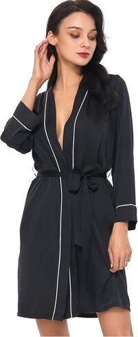 أرواب TOUSYEA النسائية من الساتان لوصيفات العروس وأكمام طويلة من الساتان ملابس نوم حريرية كيمونو in Kuwait