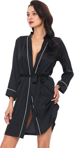 أرواب TOUSYEA النسائية من الساتان لوصيفات العروس وأكمام طويلة من الساتان ملابس نوم حريرية كيمونو in Kuwait