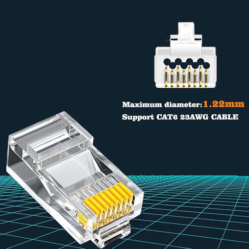 RJ45 Cat6 Cat6a تمر عبر الموصلات المطلية بالذهب 8P8C المقابس المعيارية لسلك زوج ملتوي 23AWG والكابلات القياسية (100 حزمة) in Kuwait