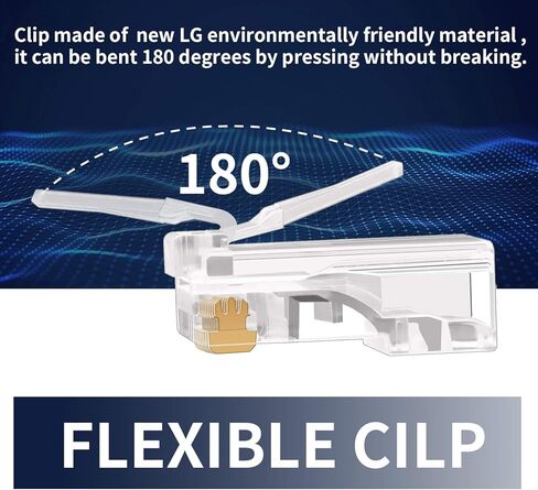 RJ45 Cat6 Cat6a تمر عبر الموصلات المطلية بالذهب 8P8C المقابس المعيارية لسلك زوج ملتوي 23AWG والكابلات القياسية (100 حزمة) in Kuwait