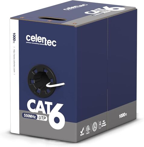 كابل إيثرنت CAT6، 1000 قدم، 23AWG من النحاس الصلب العاري، أزواج ملتوية غير محمية (UTP)، 550 ميجاهرتز، مدرج في قائمة ETL ومصنف CMR، كابل إيثرنت داخلي، صندوق سحب - أزرق in Saudi Arabia