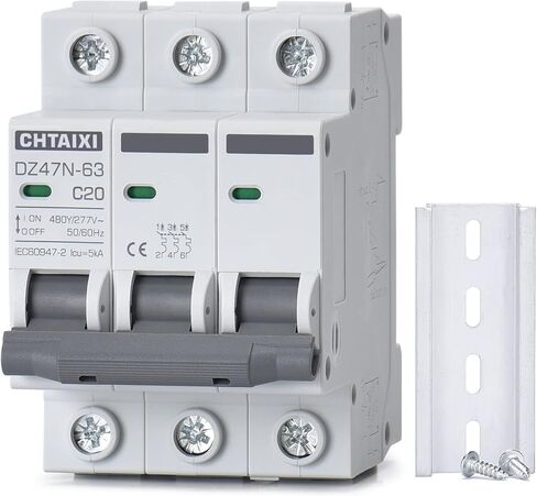 3 Pole DIN Rail Mount Circuit Breaker, 20 Amp 480V AC Miniature Circuit Breaker, Thermal Magnetic Trip AC Disconnect Switch MCB C20 in Saudi Arabia