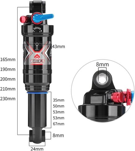 AO-8RC DNM Mtb صدمة خلفية للدراجة الجبلية مع قفل للخارج - ضغط هواء قابل للتعديل - تعديل التخميد (190 × 50 مم (7.48 بوصة × 1.97 بوصة)) in Kuwait