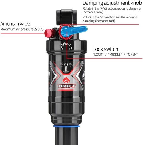AO-8RC DNM Mtb صدمة خلفية للدراجة الجبلية مع قفل للخارج - ضغط هواء قابل للتعديل - تعديل التخميد (190 × 50 مم (7.48 بوصة × 1.97 بوصة)) in Kuwait