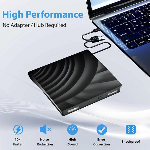 External Blu Ray CD DVD Drive, USB 3.0 Type-C 3D Bluray CD DVD Reader Slim Optical Bluray DVD Drive for MacBook Laptop Desktop PC Laptop Compatible with Mac OS Windows XP/7/8/10/11 in Kuwait