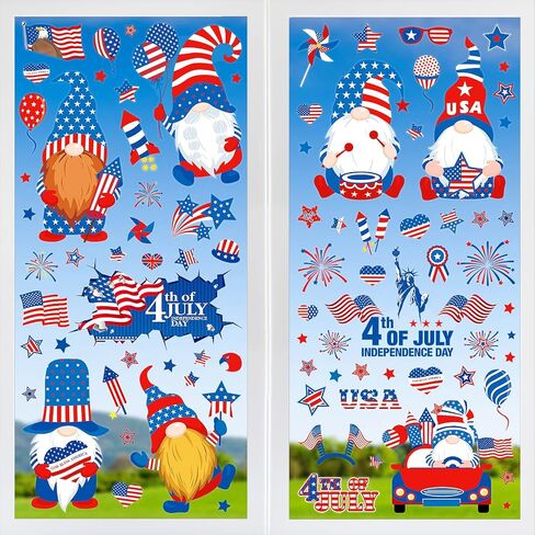 4th of July Window Clings 9 Sheets for Glass,4th of July Gnome Window Decoration,Independence Day Decor Decals for Home,Double-Sided USA 4th of July Party Favor Supplies in Saudi Arabia