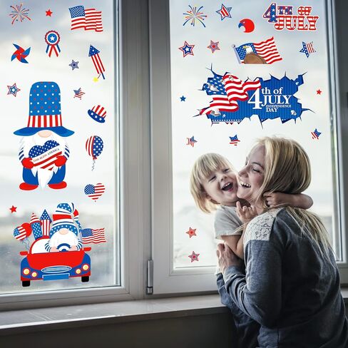 4th of July Window Clings 9 Sheets for Glass,4th of July Gnome Window Decoration,Independence Day Decor Decals for Home,Double-Sided USA 4th of July Party Favor Supplies in Saudi Arabia