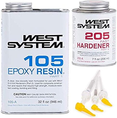 WEST SYSTEM 105A Epoxy Resin (32 fl oz) Bundle with 205A Fast Epoxy Hardener (7 fl oz) and 300 Mini Pumps Epoxy Metering 3-Pack Pump Set (3 Items) in Kuwait