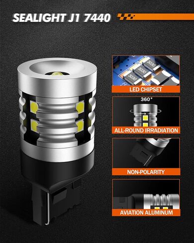 مصابيح عكسية LED من SEALIGHT 7440، 12 فولت فائقة السطوع 1000LM لمبة إضاءة بيضاء احتياطية بقدرة 7440 وات W21W، مناسبة لمصباح صندوق السيارة، لمبة لوحة الترخيص، لمبة داخلية، إلخ، قطعتان in Kuwait