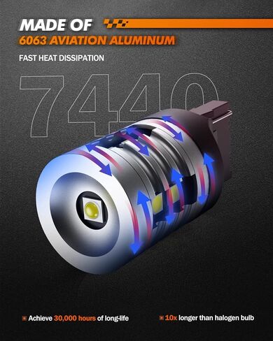مصابيح عكسية LED من SEALIGHT 7440، 12 فولت فائقة السطوع 1000LM لمبة إضاءة بيضاء احتياطية بقدرة 7440 وات W21W، مناسبة لمصباح صندوق السيارة، لمبة لوحة الترخيص، لمبة داخلية، إلخ، قطعتان in Kuwait