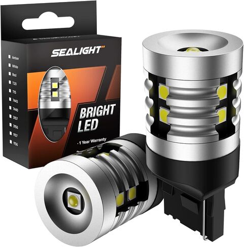 مصابيح عكسية LED من SEALIGHT 7440، 12 فولت فائقة السطوع 1000LM لمبة إضاءة بيضاء احتياطية بقدرة 7440 وات W21W، مناسبة لمصباح صندوق السيارة، لمبة لوحة الترخيص، لمبة داخلية، إلخ، قطعتان in Kuwait