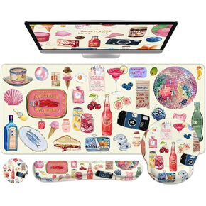 iLeadon Mouse Pad Set, Boho Desk Mat + Mouse Pad with Wrist Rest + Keyboard Wrist Rest + Coaster, 4in1 Mouse and Keyboard Pad Set for Home Office, Rug Fuchsia in Saudi Arabia
