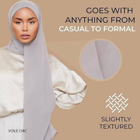 وشاح حجاب شيفون فاخر صغير الحجم من VOILE CHIC للنساء - صنع في تركيا - وشاح رأس إسلامي - أبيض in Kuwait