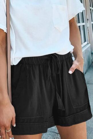 Womens Casual Shorts Comfy Elastic Waist Pocketed Short Pants Drawstring Lightweight Summer Shorts in Saudi Arabia