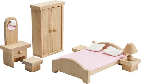 PlanToys Wooden Classic Line of Dollhouse Furniture- Bathroom Set (9014) | Sustainably Made from Rubberwood and Non-Toxic Paints and Dyes | PlanNatural Classic Wooden Toy Collection in Saudi Arabia