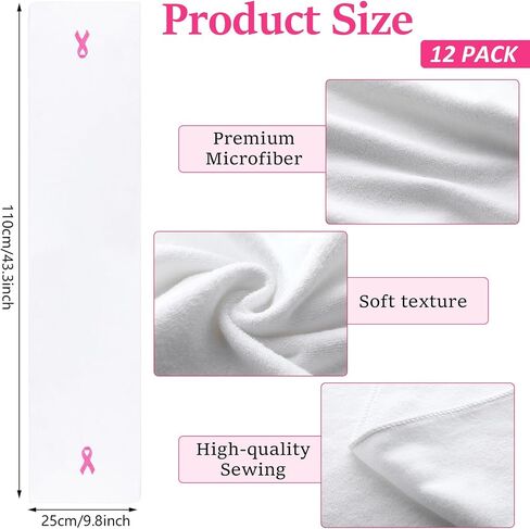 12 Pcs Breast Cancer Awareness Towels 9.8 x 43.3 Inches Pink Ribbon Sports Towels for Sweat Soft Fiber Gym Towels Breast Cancer Awareness Workout Towels for Exercise Fitness Yoga (Black) in Saudi Arabia