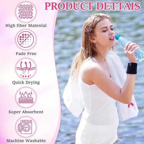 12 Pcs Breast Cancer Awareness Towels 9.8 x 43.3 Inches Pink Ribbon Sports Towels for Sweat Soft Fiber Gym Towels Breast Cancer Awareness Workout Towels for Exercise Fitness Yoga (Black) in Saudi Arabia