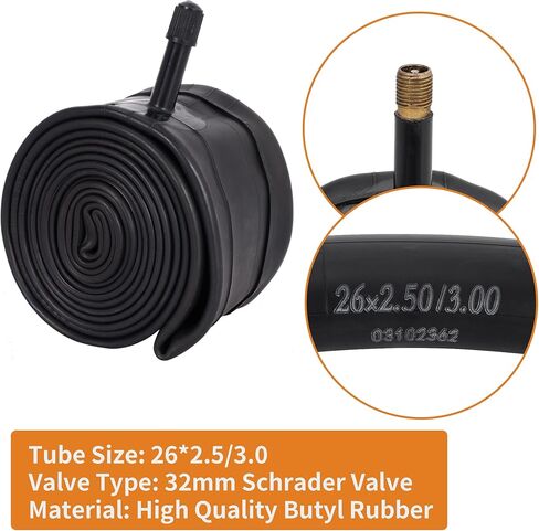 RUTU 26 Inch Bike Inner Tube for 26 X 1.75/1.95/2.10/2.125 inch Bicycle Tube AV32mm Schrader, Rubber Tubes for Mountain and Trail, Cruisers, MTB, Enduro, City Bikes with Tire Lever, 2 Pack in Saudi Arabia