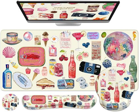 iLeadon Mouse Pad Set, Boho Desk Mat + Mouse Pad with Wrist Rest + Keyboard Wrist Rest + Coaster, 4in1 Mouse and Keyboard Pad Set for Home Office, Rug Fuchsia in Saudi Arabia