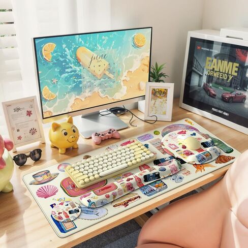iLeadon Mouse Pad Set, Boho Desk Mat + Mouse Pad with Wrist Rest + Keyboard Wrist Rest + Coaster, 4in1 Mouse and Keyboard Pad Set for Home Office, Rug Fuchsia in Saudi Arabia