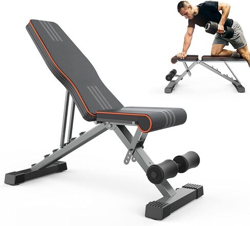 Adjustable Weight Bench for Bench Press, 880LBS Stable Workout Bench with Bench Press Rod/Extended Head, Foldable 90 Degree Weight Benches for Home Gym, Incline/Decline Bench Exercise Bench in Kuwait