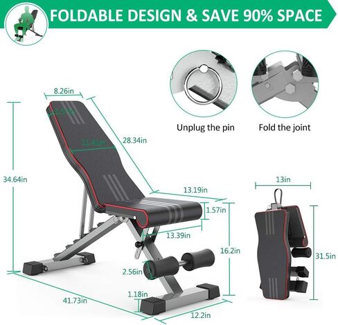 Adjustable Weight Bench for Bench Press, 880LBS Stable Workout Bench with Bench Press Rod/Extended Head, Foldable 90 Degree Weight Benches for Home Gym, Incline/Decline Bench Exercise Bench in Kuwait