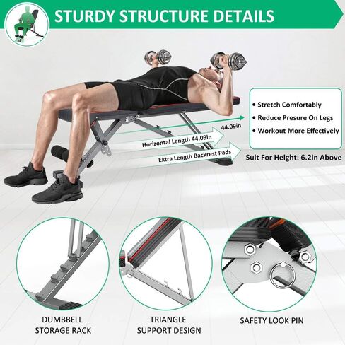Adjustable Weight Bench for Bench Press, 880LBS Stable Workout Bench with Bench Press Rod/Extended Head, Foldable 90 Degree Weight Benches for Home Gym, Incline/Decline Bench Exercise Bench in Kuwait