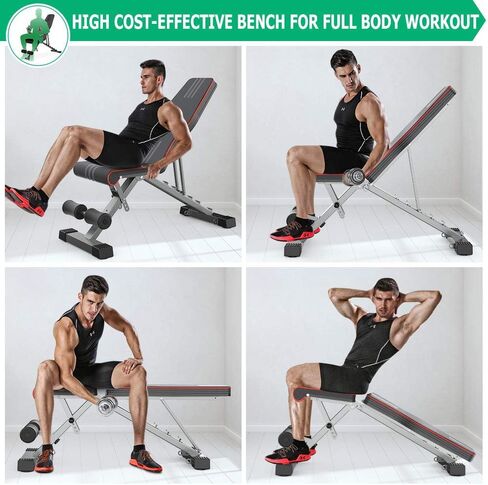 Adjustable Weight Bench for Bench Press, 880LBS Stable Workout Bench with Bench Press Rod/Extended Head, Foldable 90 Degree Weight Benches for Home Gym, Incline/Decline Bench Exercise Bench in Kuwait