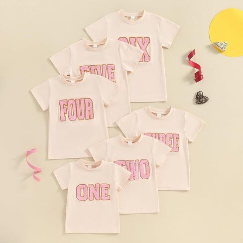 BULINGNA Kids Toddler Baby Girl Birthday T-Shirt Summer Short Sleeve Numbers Embroidery Tee Tops Birthday Outfit Gift 1-6T in Saudi Arabia